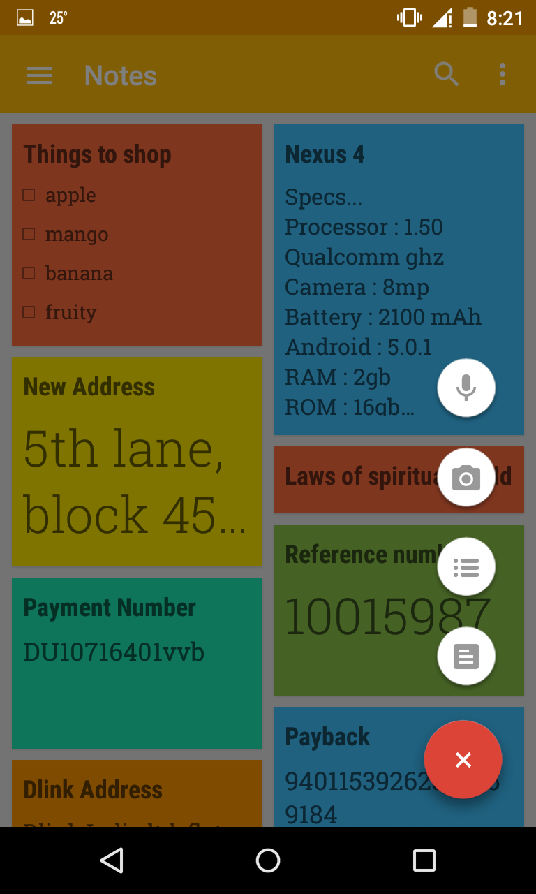 google keep interface