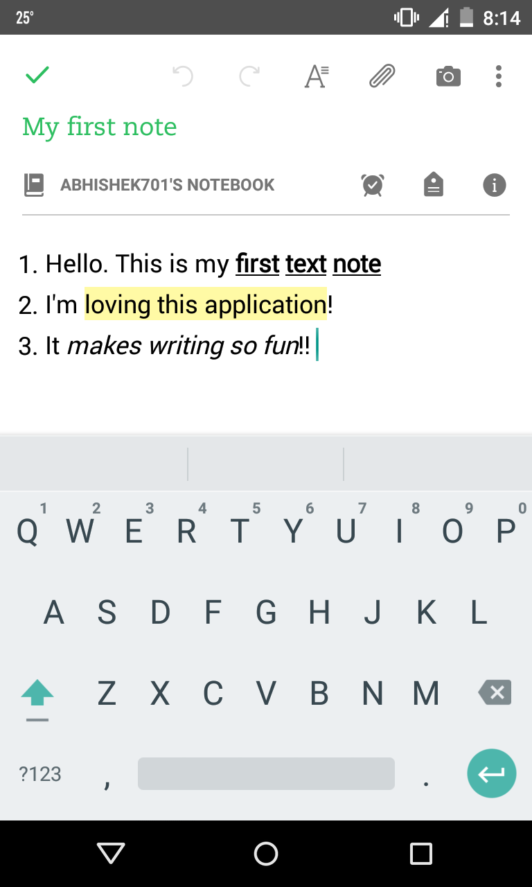 writing something in evernote