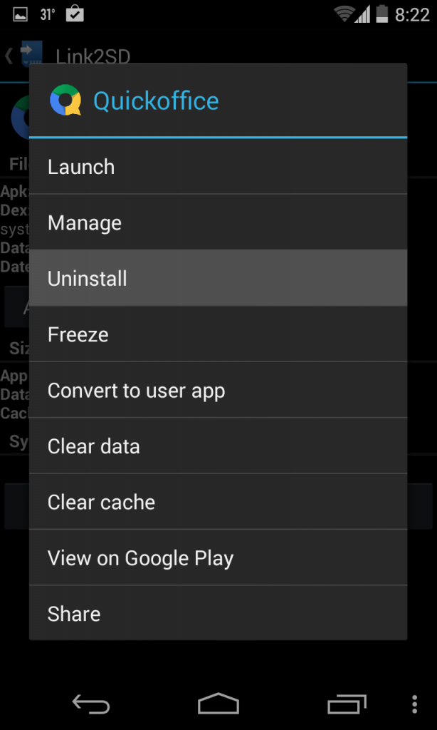 system app uninstall link2SD screenshot