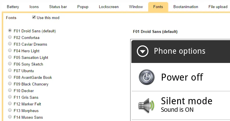 fonts tab in uot kitchen