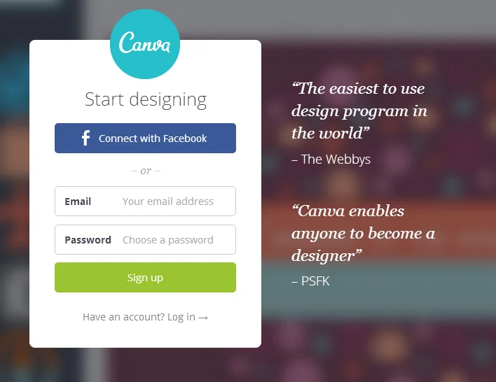 canva login screen