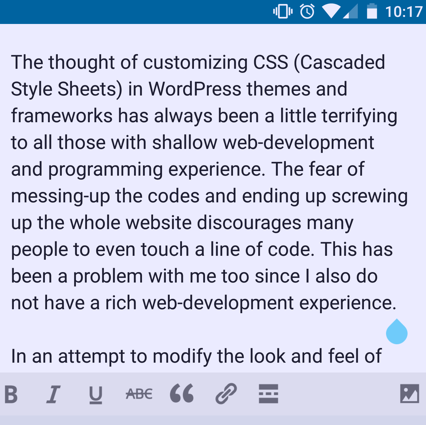 Limited editing options in WordPress app Limited editing options in WordPress app