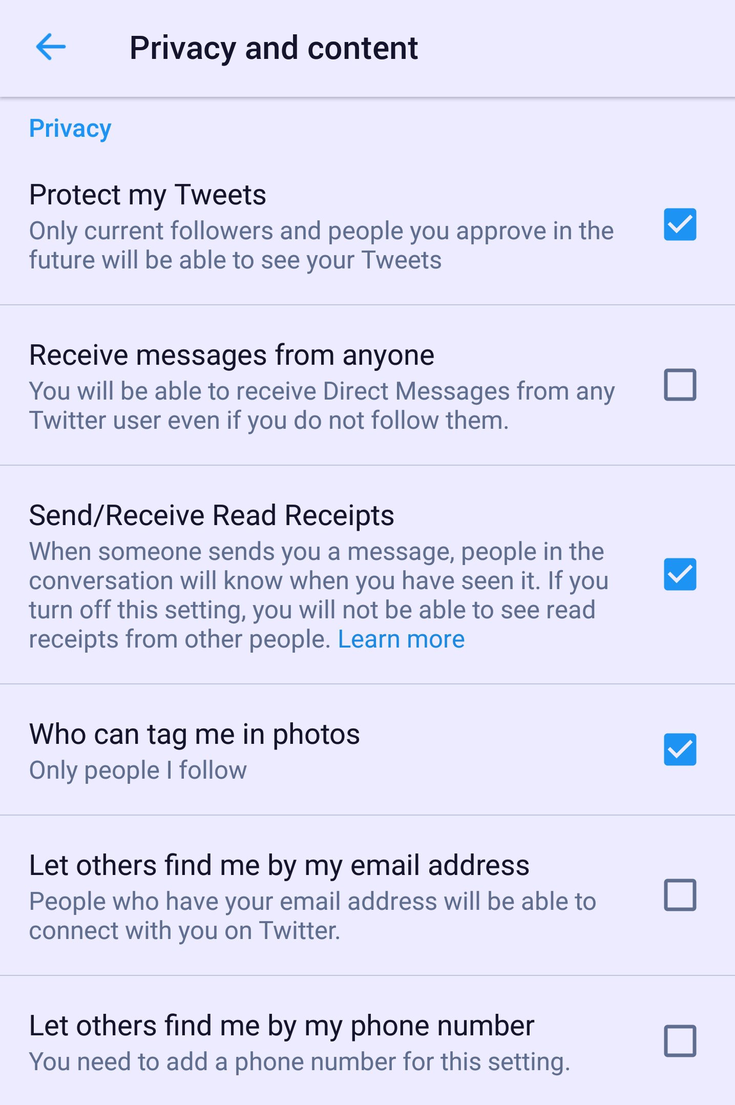 twitter privacy and safety settings