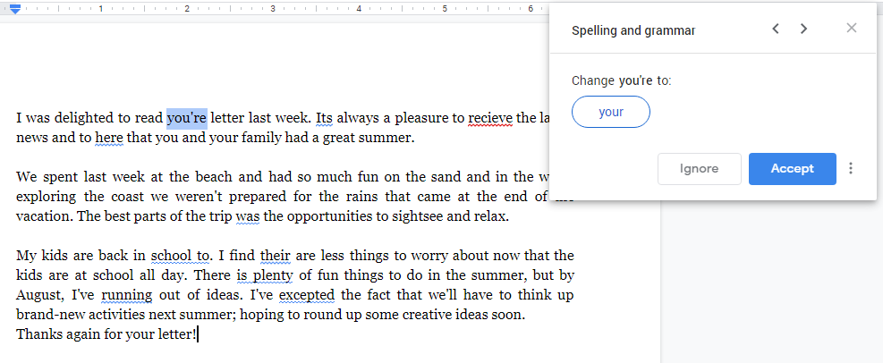 Google docs - online proofreading in action