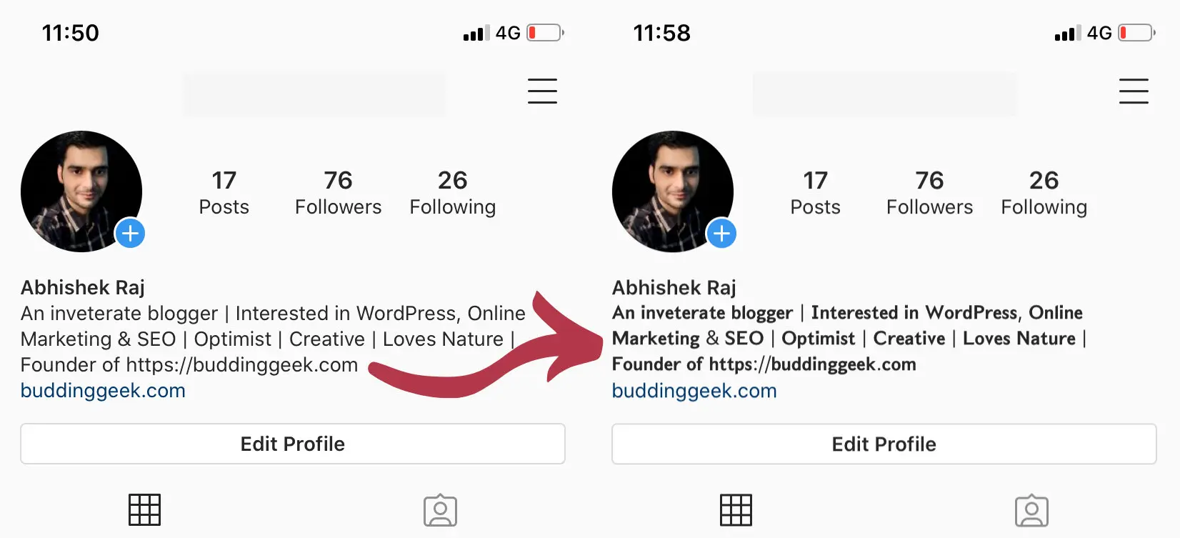 changing fonts in Instagram bio
