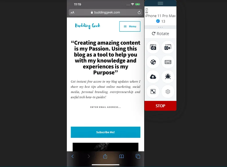 manually testing my website for compatibility on iPhone 11 pro max