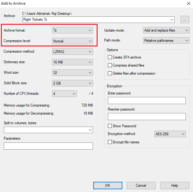 winzip add password