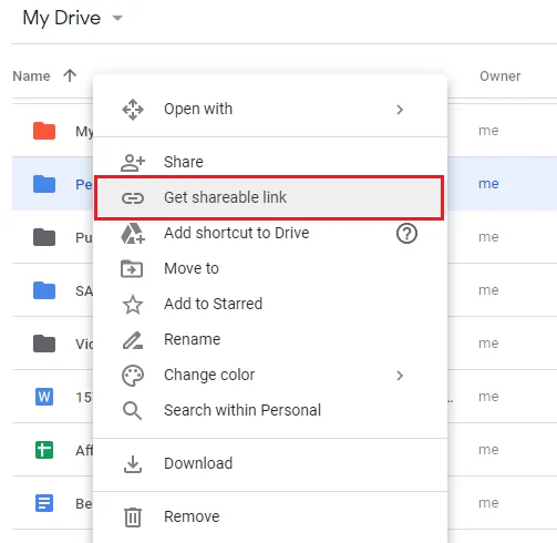 Getting a shareable link in Google Drive