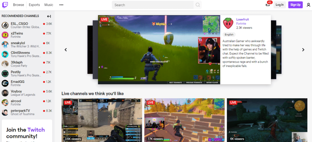 Twitch TV - homepage