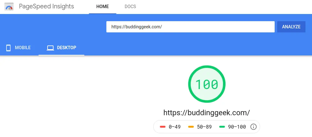 my core web vitals score on desktop