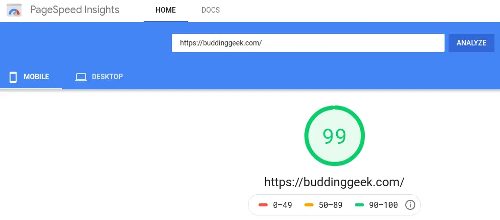 my core web vitals score on mobile