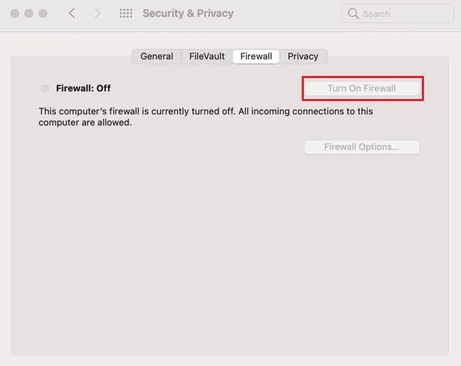 Turning off Firewall on a Mac