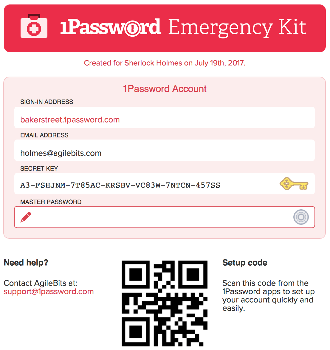 emergency kit - 1Password