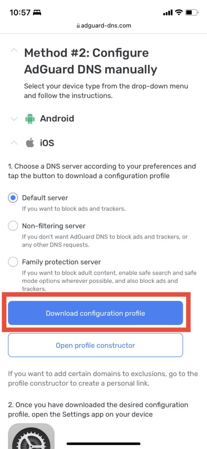 adguard dns profile iphone