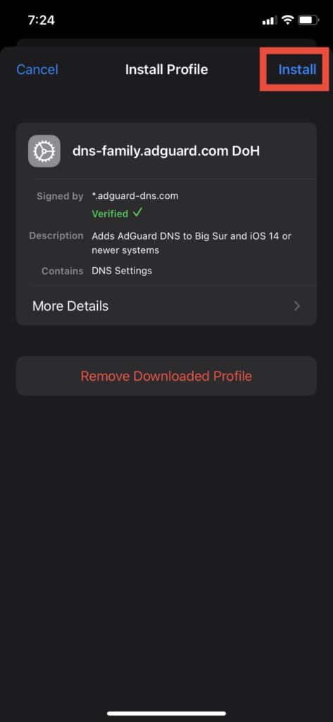 adguard dns profile iphone