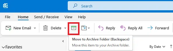 Archive button in Outlook desktop app