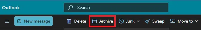 Archive button in Outlook web