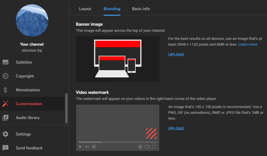 Adding watermark to videos through YouTube studio