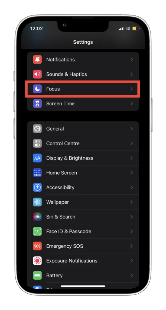 Focus mode in iPhone settings