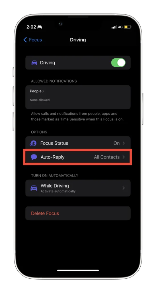 Auto Reply to text in Driving Focus mode