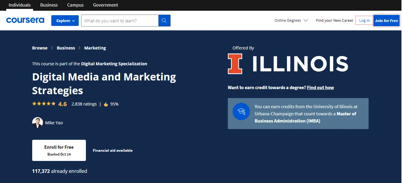 Digital Media and Marketing Strategy Course on Coursera