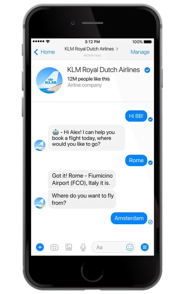 KLM's BlueBot chatbot
