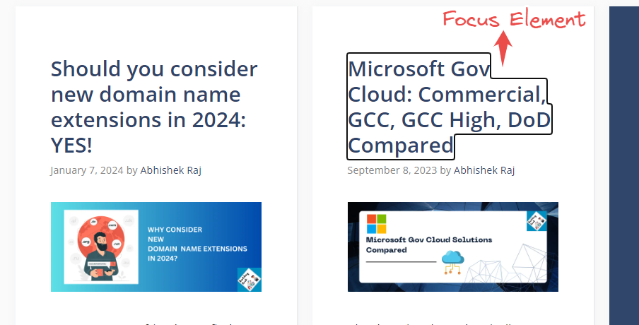 focus element on a webpage - screenshot example