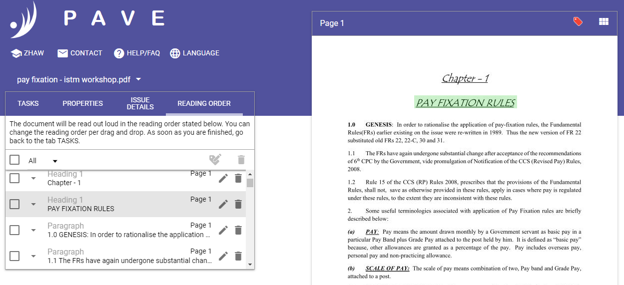 Reviewing tags in PAVE for accessibility