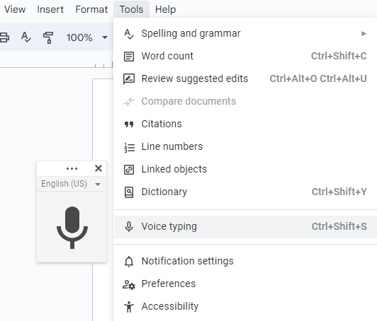 voice typing in google docs