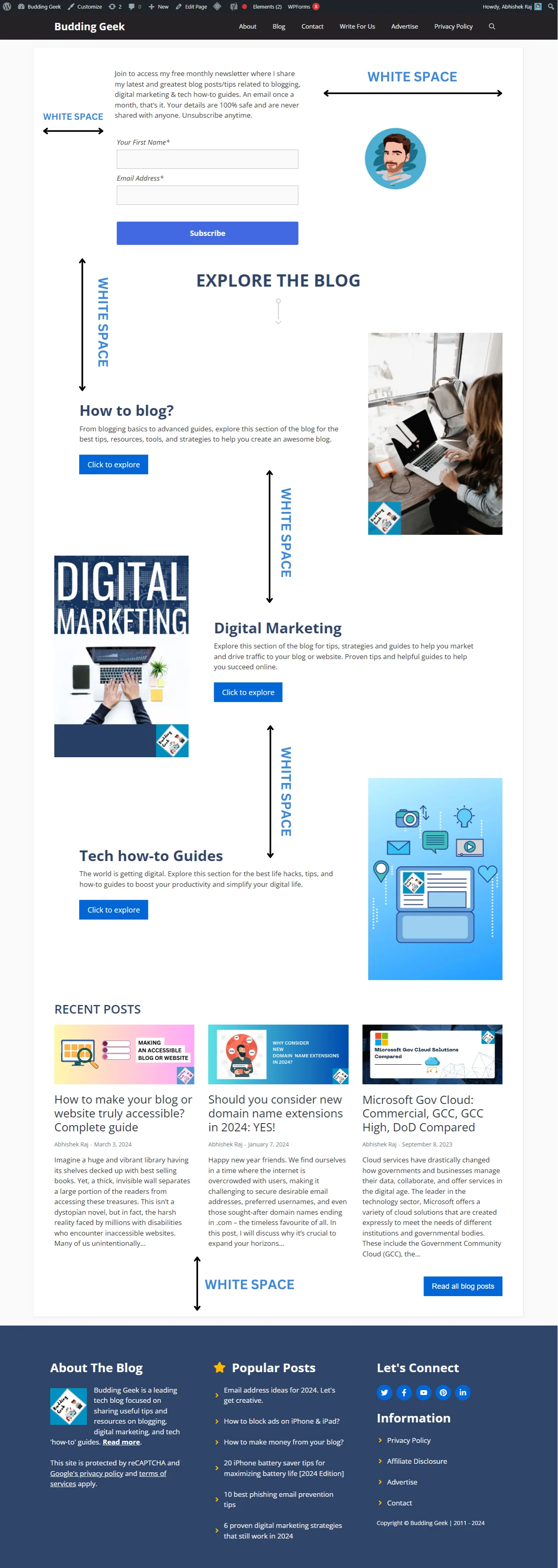 White space example in blog design