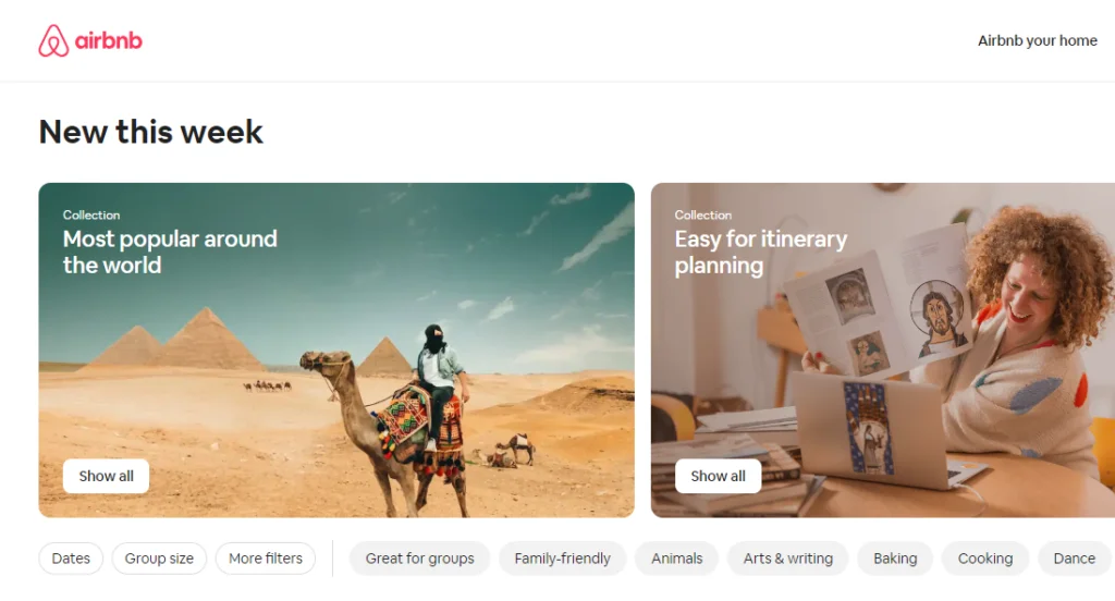 Airbnb webpage example