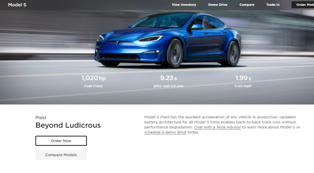 Example of how Tesla webpage uses white space