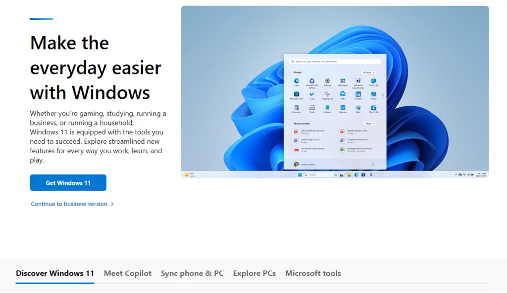 Example of how Microsoft Windows webpage uses white space