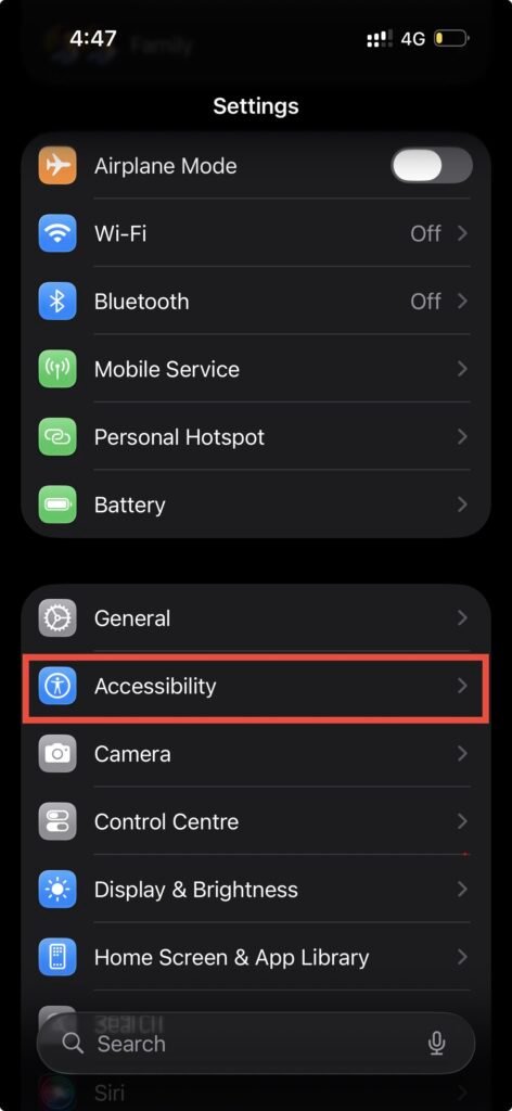 Accessibility in Settings - Screenshot