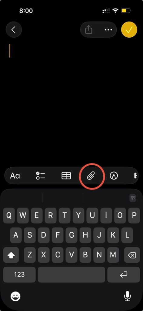 Attach option in new note