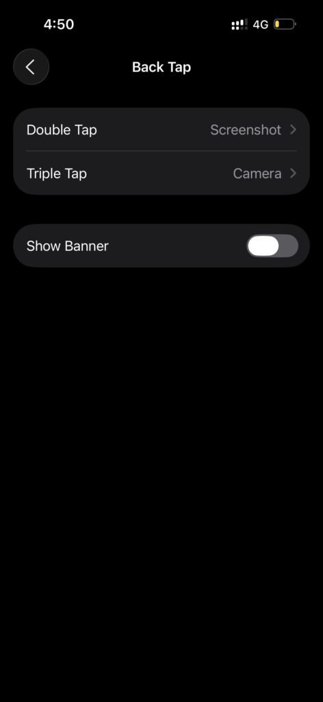 Backtap options on iPhone