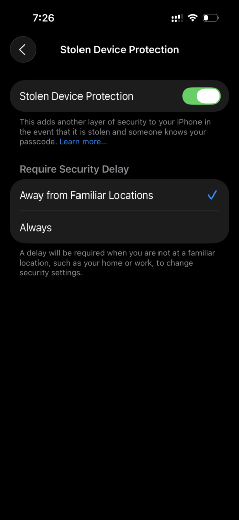 Turn on Stolen Device Protection