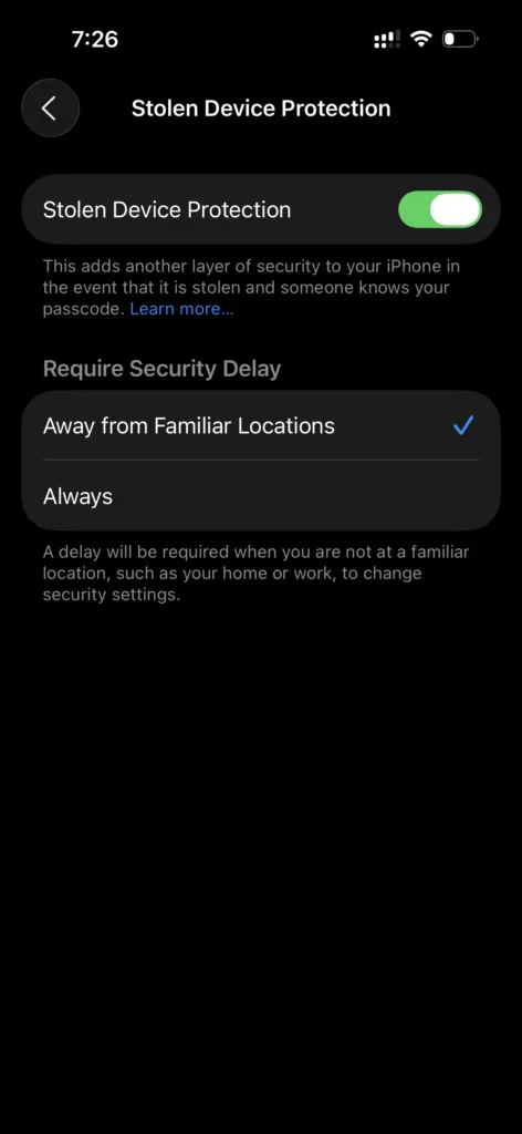 Turn on Stolen Device Protection