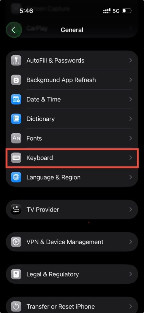 Screenshot - Keyboard settings